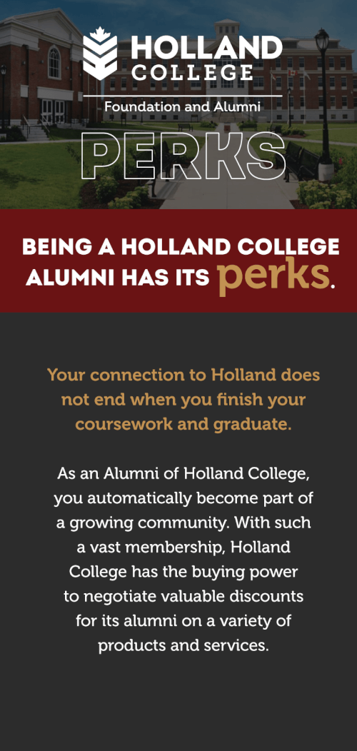 Register your Holland College Alumni Perks Account